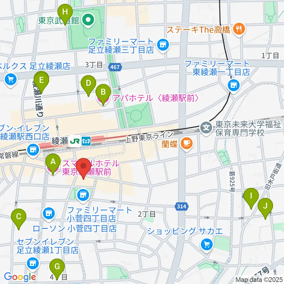 カノン音楽教室 綾瀬教室周辺のホテル一覧地図