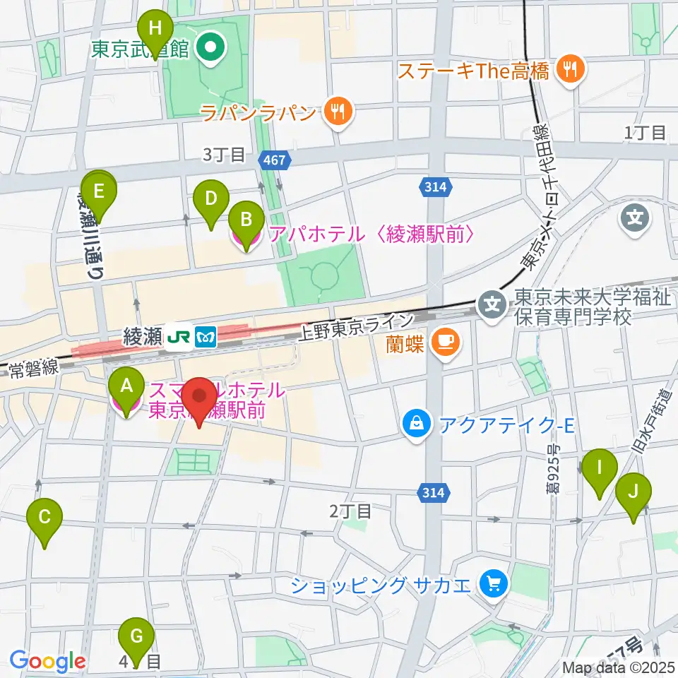 カノン音楽教室 綾瀬教室周辺のホテル一覧地図