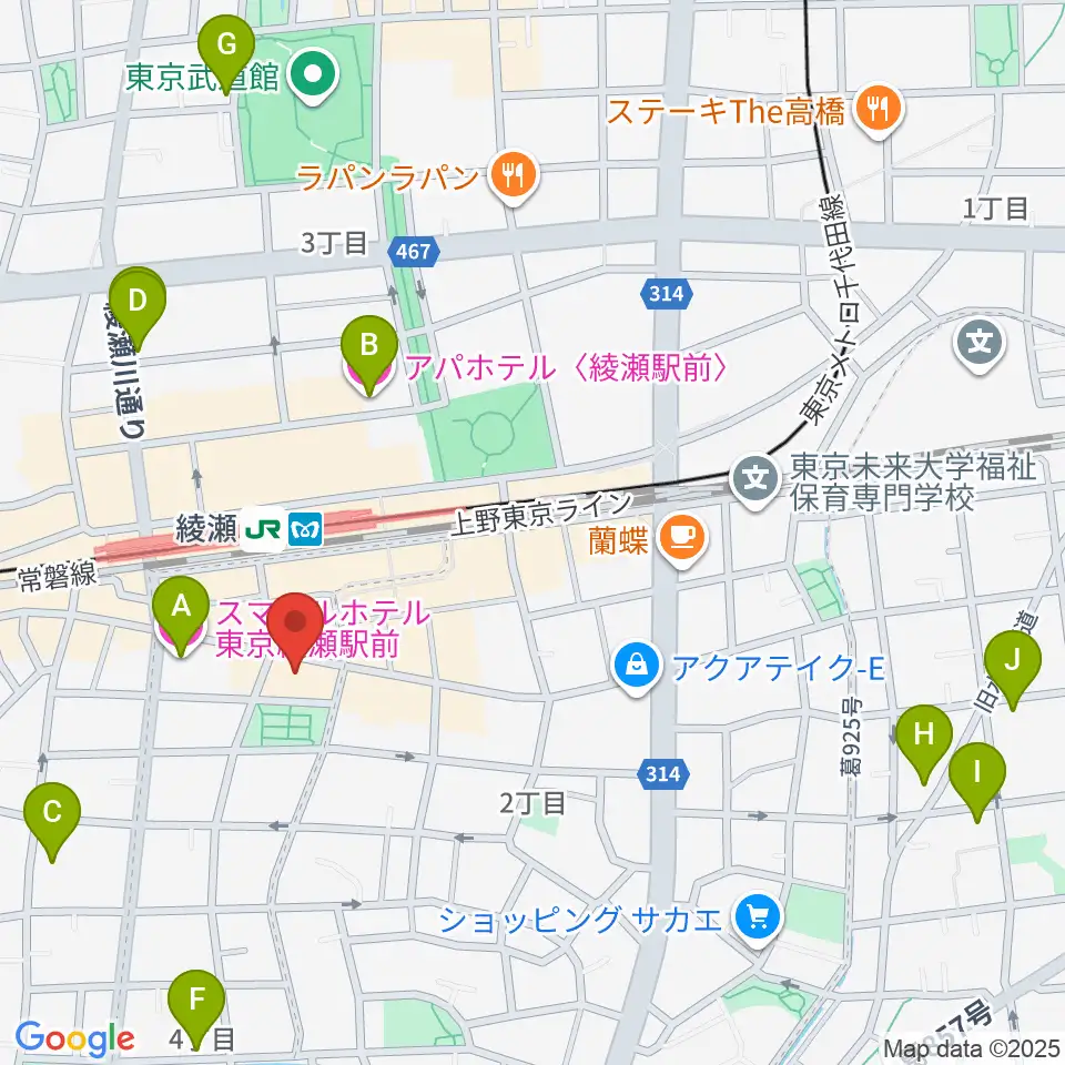 カノン音楽教室 綾瀬教室周辺のホテル一覧地図