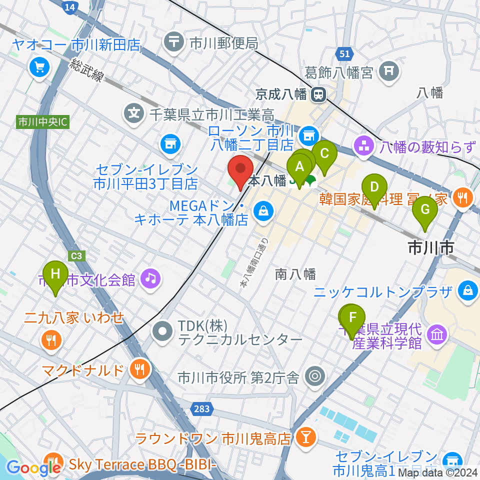 カノン音楽教室 本八幡校周辺のホテル一覧地図