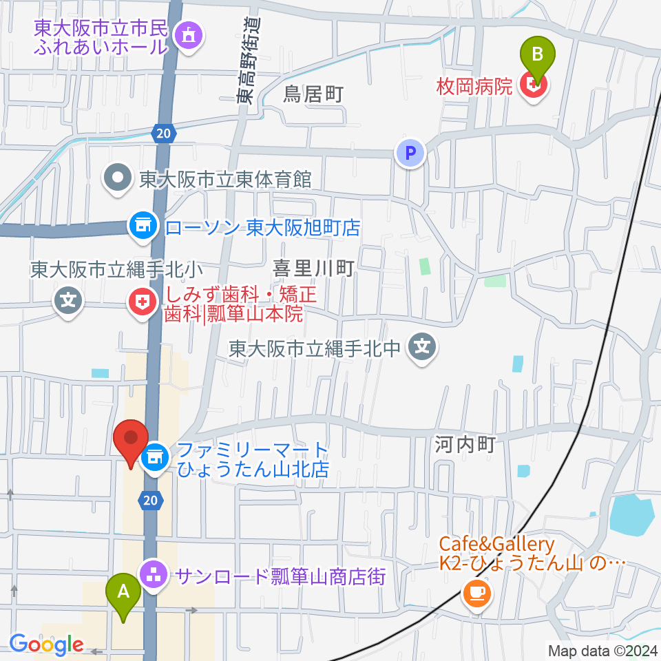 小阪楽器店 瓢箪山センター周辺のホテル一覧地図