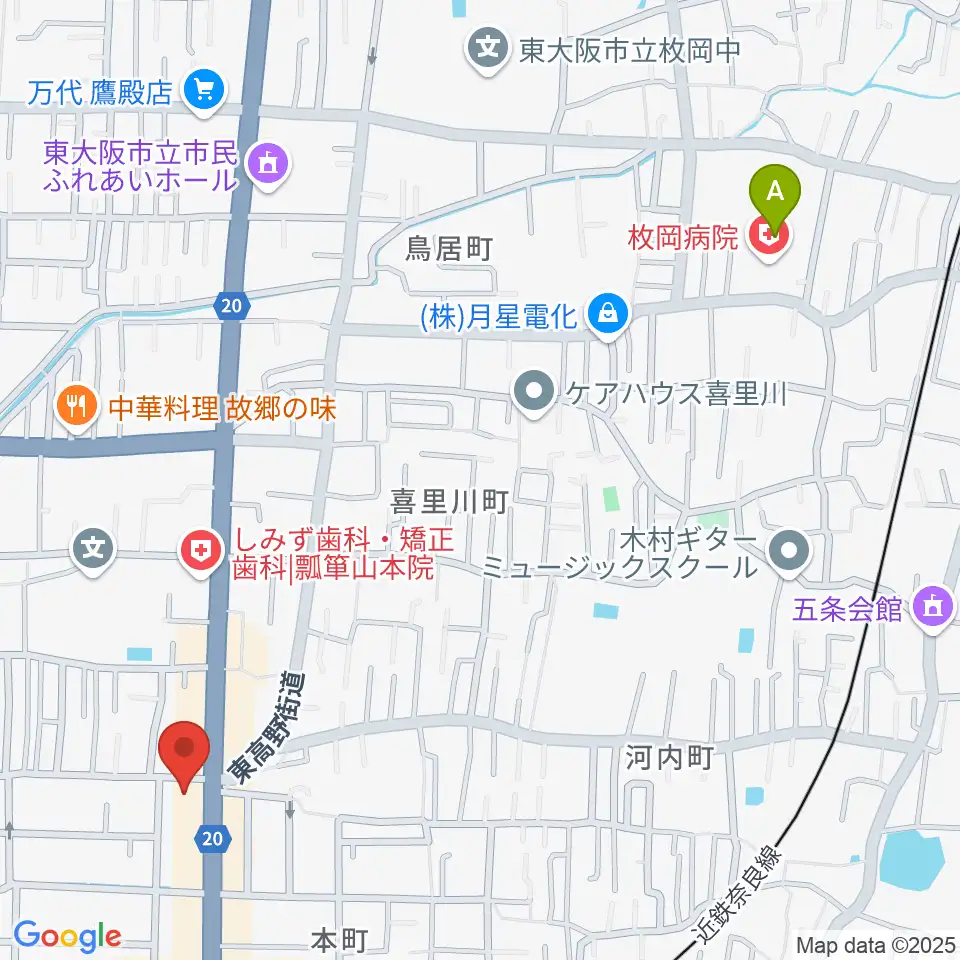 小阪楽器店 瓢箪山センター周辺のホテル一覧地図