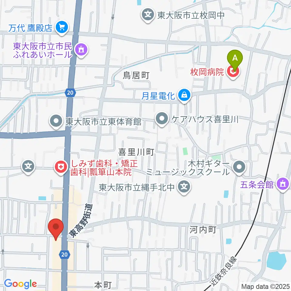 小阪楽器店 瓢箪山センター周辺のホテル一覧地図