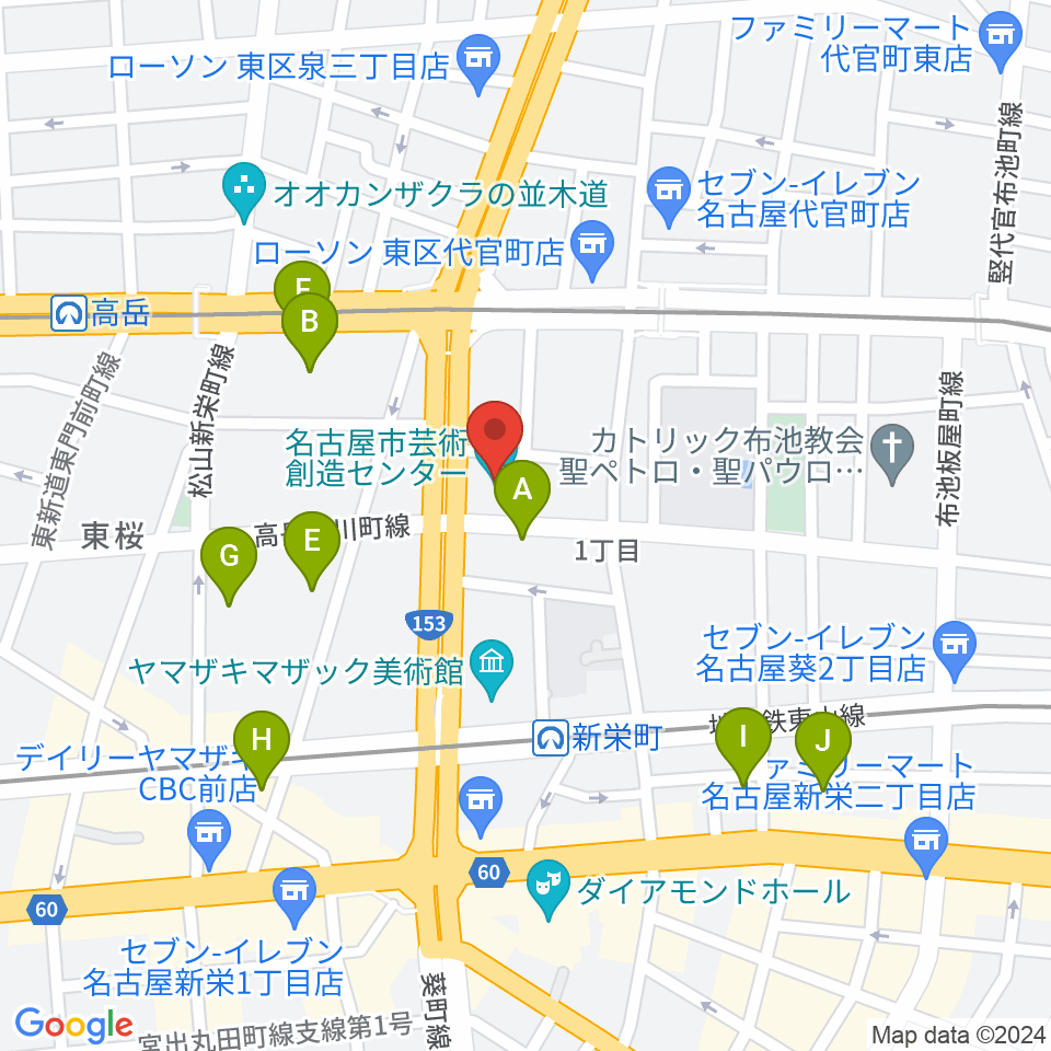 名古屋市芸術創造センター周辺のホテル一覧地図