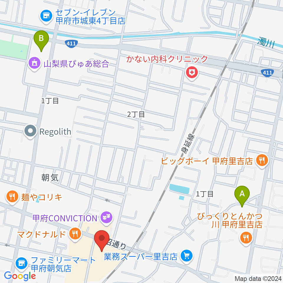 内藤楽器 甲府東センター周辺のホテル一覧地図