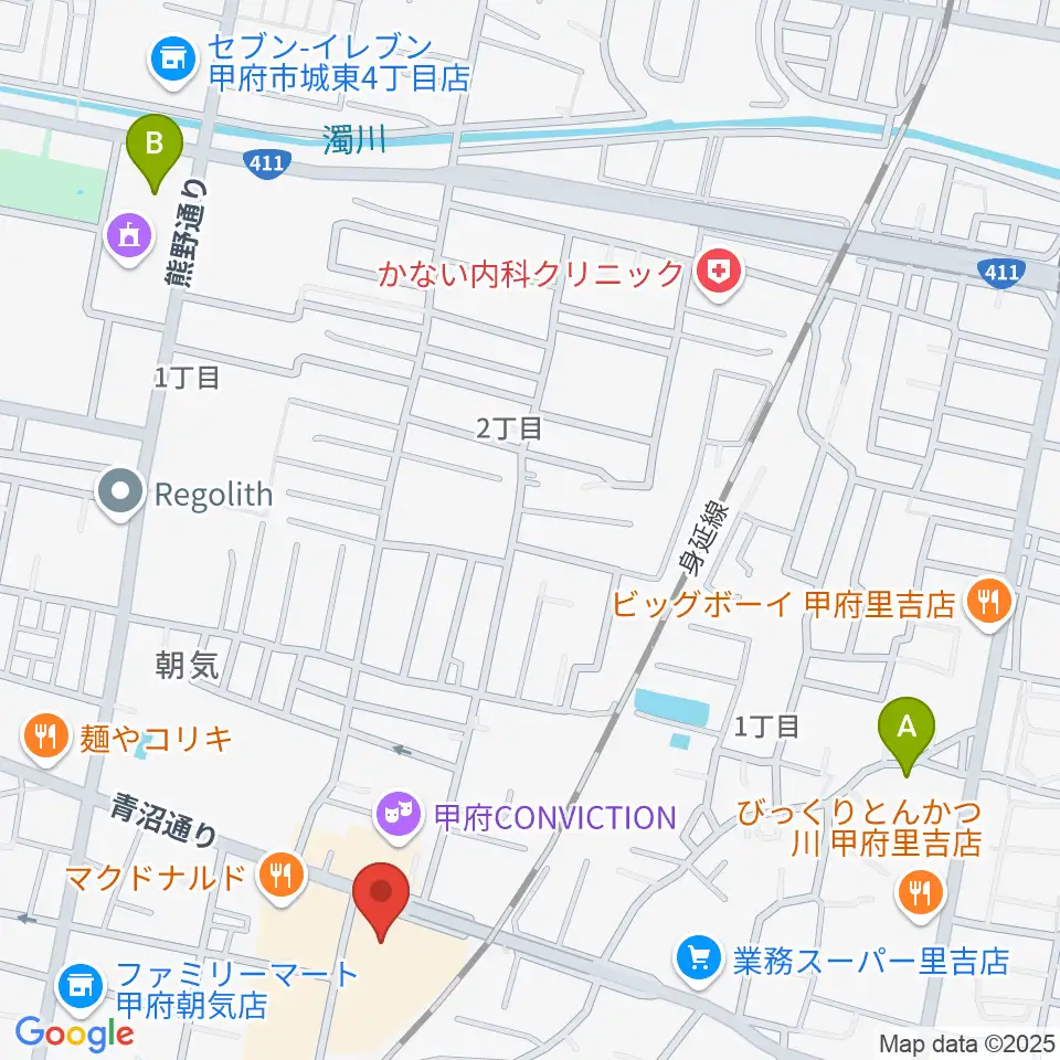 内藤楽器 甲府東センター周辺のホテル一覧地図