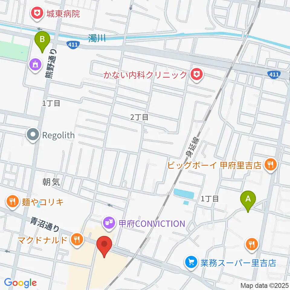 内藤楽器 甲府東センター周辺のホテル一覧地図