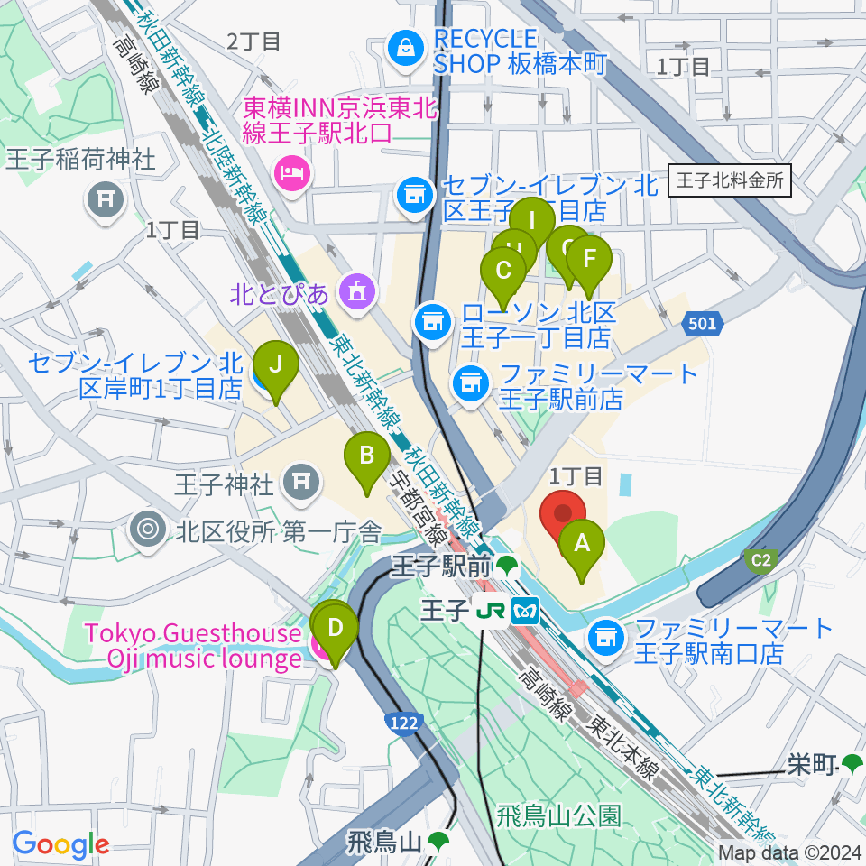 エークラスミュージック 王子センター周辺のホテル一覧地図