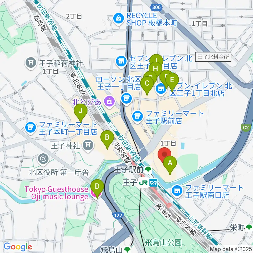エークラスミュージック 王子センター周辺のホテル一覧地図