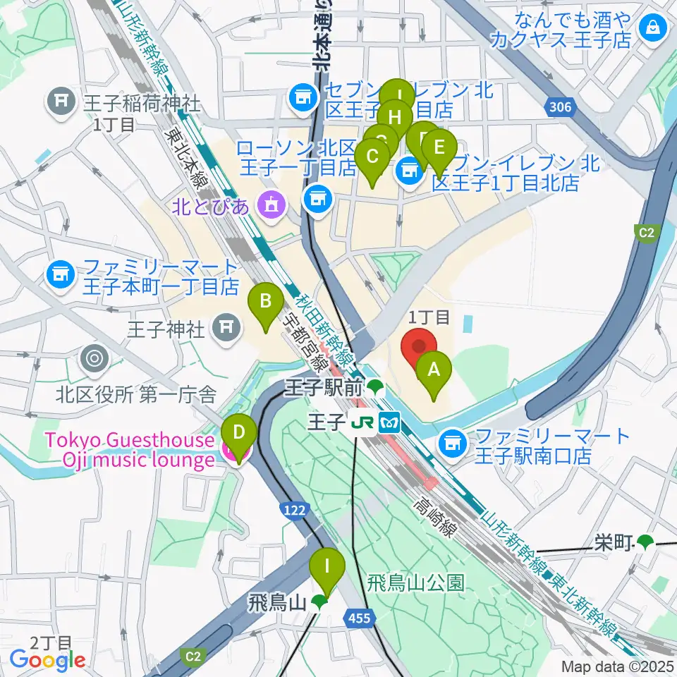 エークラスミュージック 王子センター周辺のホテル一覧地図