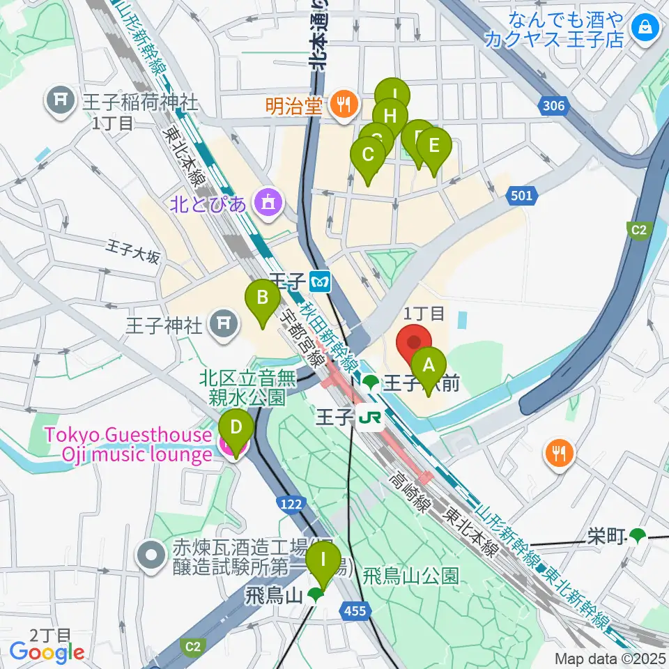エークラスミュージック 王子センター周辺のホテル一覧地図