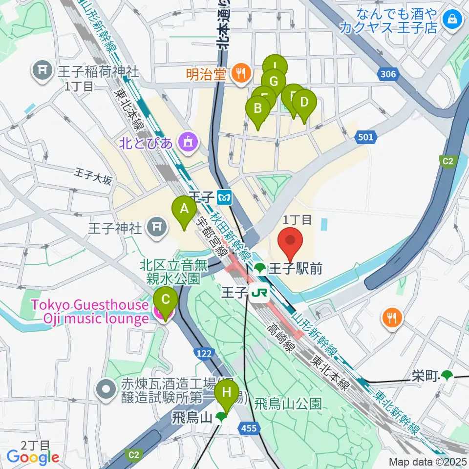エークラスミュージック 王子センター周辺のホテル一覧地図
