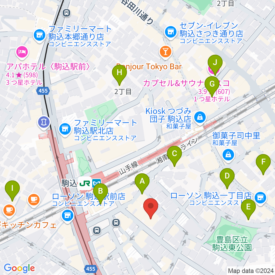 エークラスミュージック 駒込センター周辺のホテル一覧地図