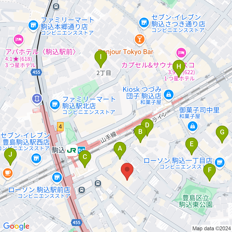 エークラスミュージック 駒込センター周辺のホテル一覧地図