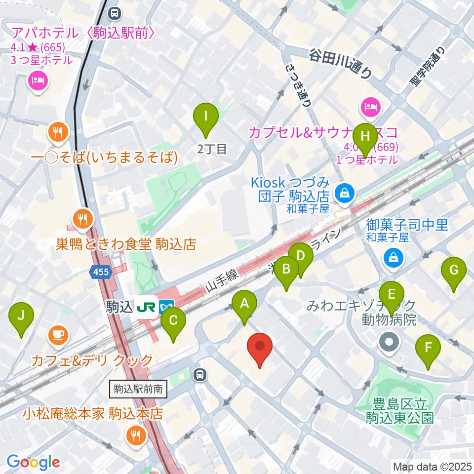 エークラスミュージック 駒込センター周辺のホテル一覧地図