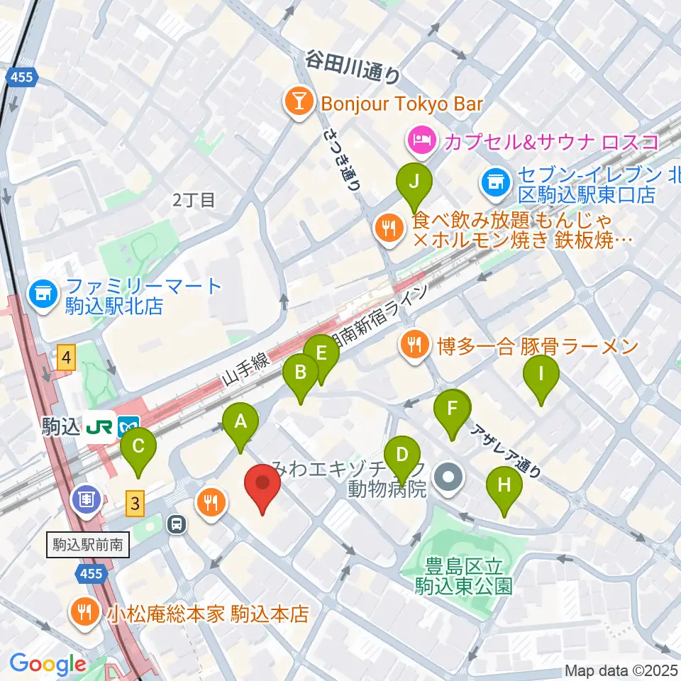 エークラスミュージック 駒込センター周辺のホテル一覧地図