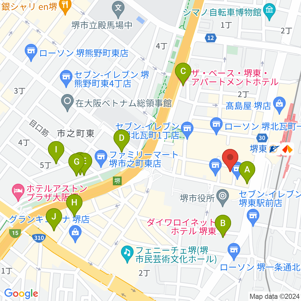 堺東Goith周辺のホテル一覧地図