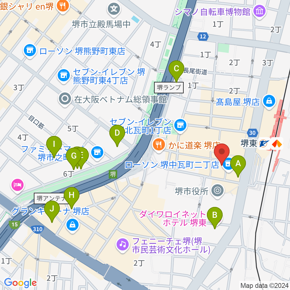 堺東Goith周辺のホテル一覧地図