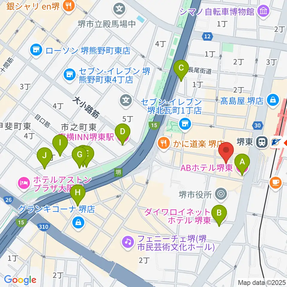 堺東Goith周辺のホテル一覧地図