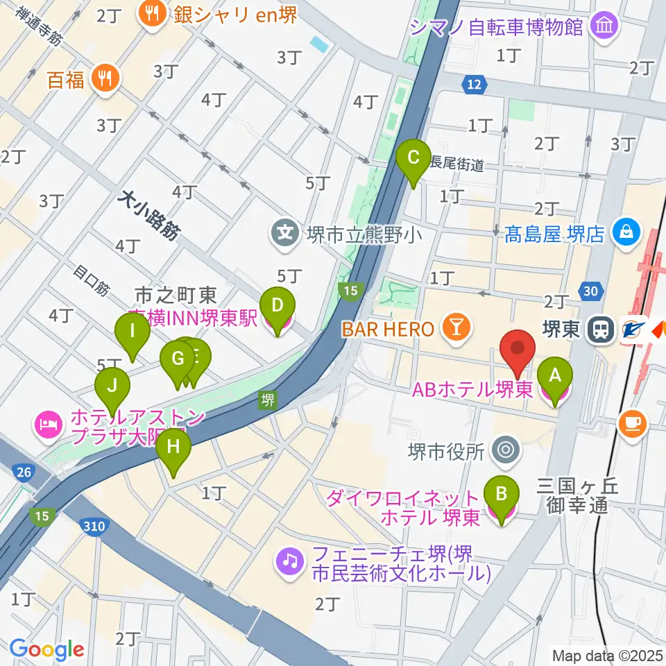 堺東Goith周辺のホテル一覧地図