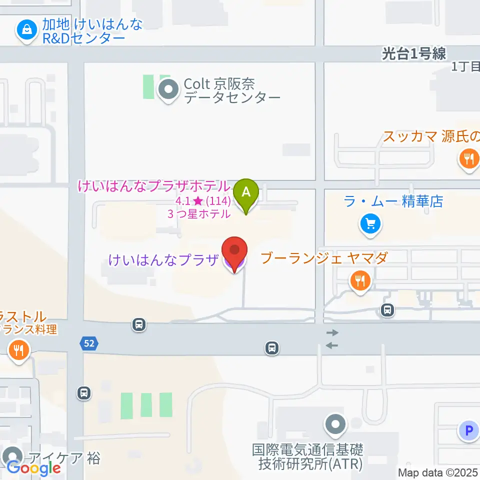 けいはんなプラザ周辺のホテル一覧地図