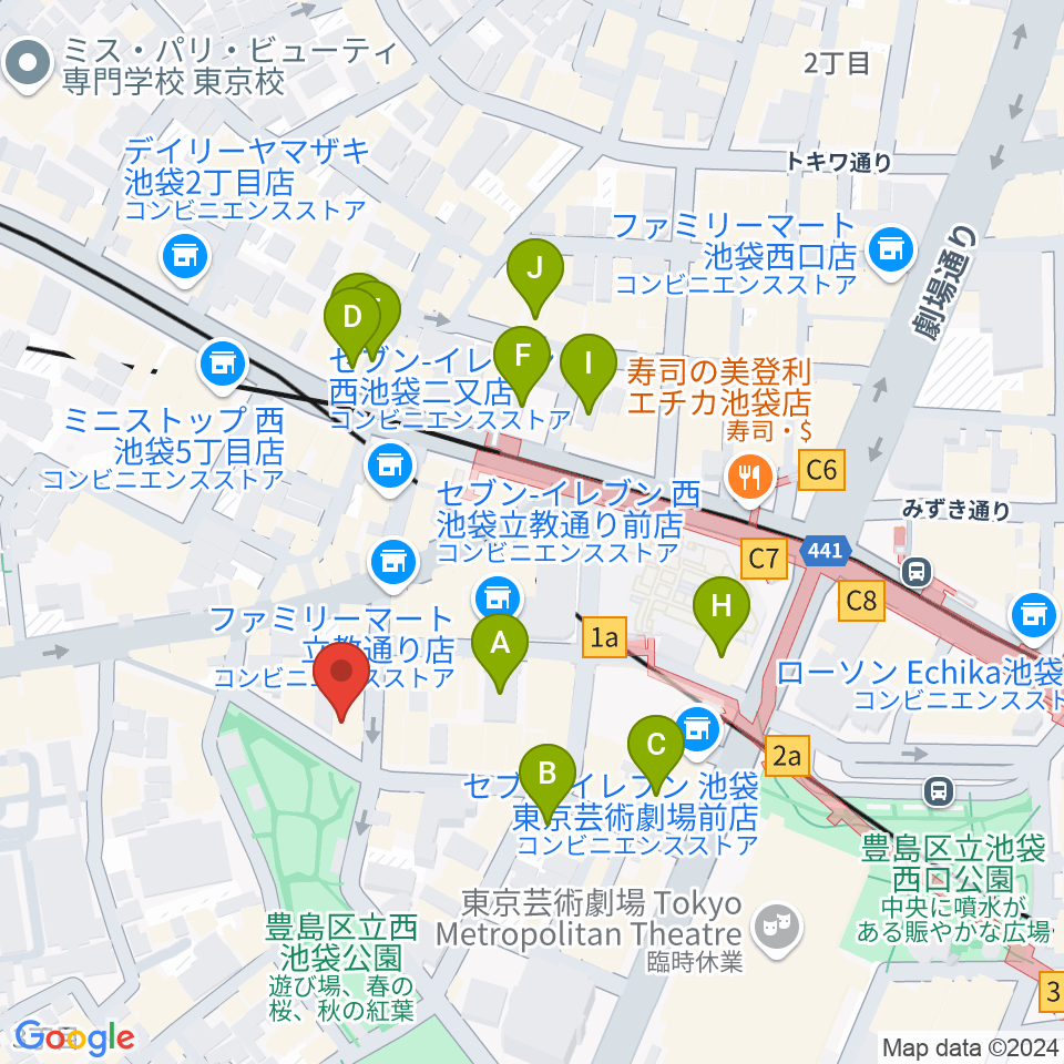 池袋西口GEKIBA周辺のホテル一覧地図