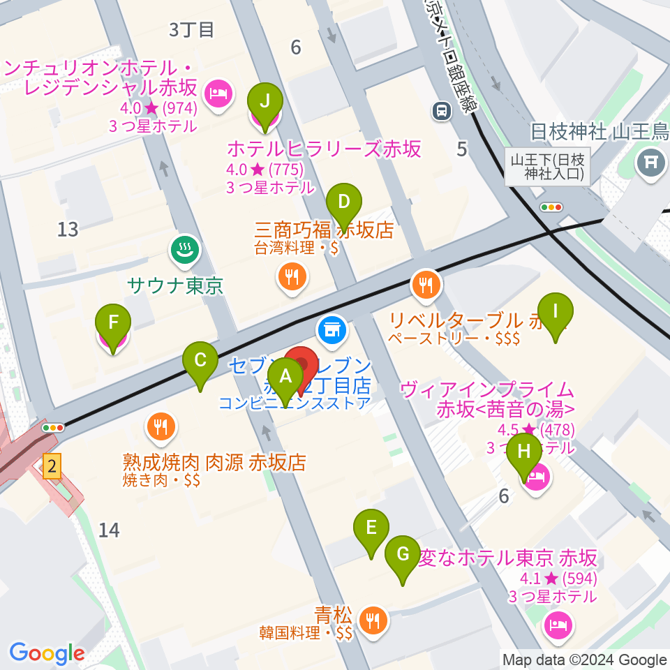 アプロ赤坂周辺のホテル一覧地図