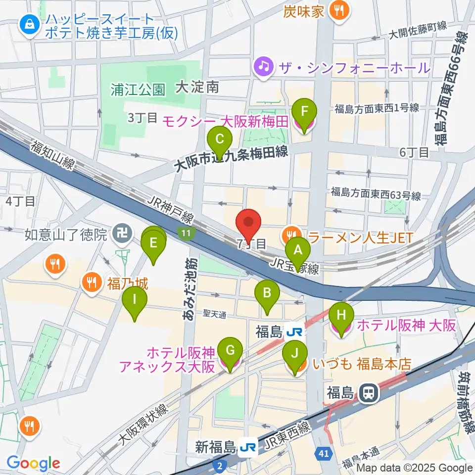 大阪福島セカンドライン周辺のホテル一覧地図