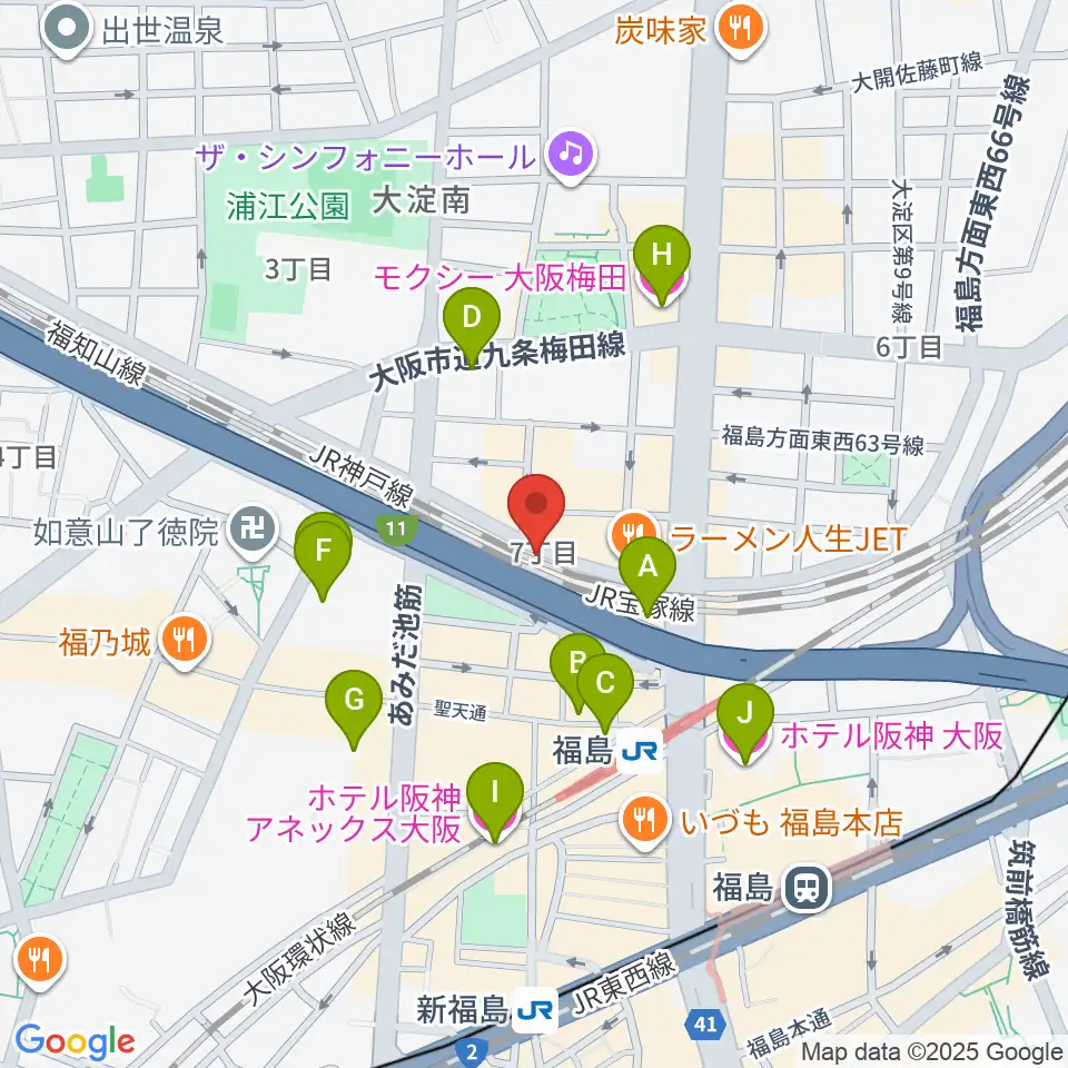 大阪福島セカンドライン周辺のホテル一覧地図
