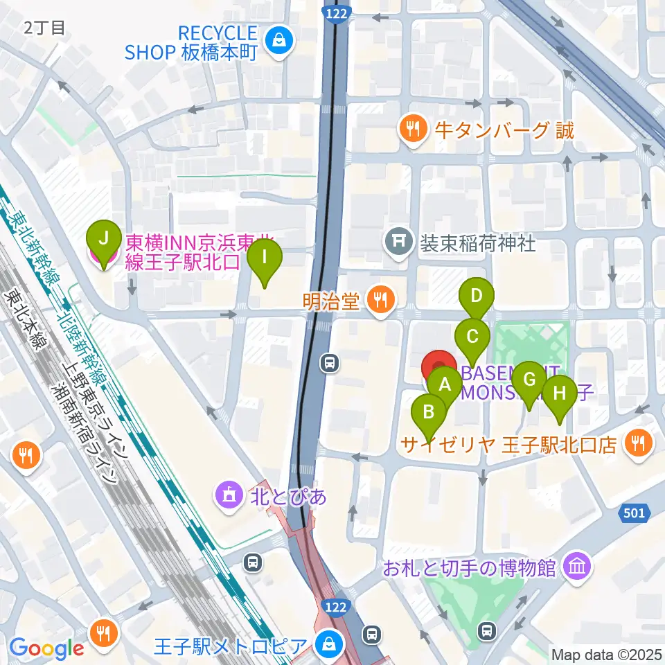 王子ベースメントモンスター周辺のホテル一覧地図