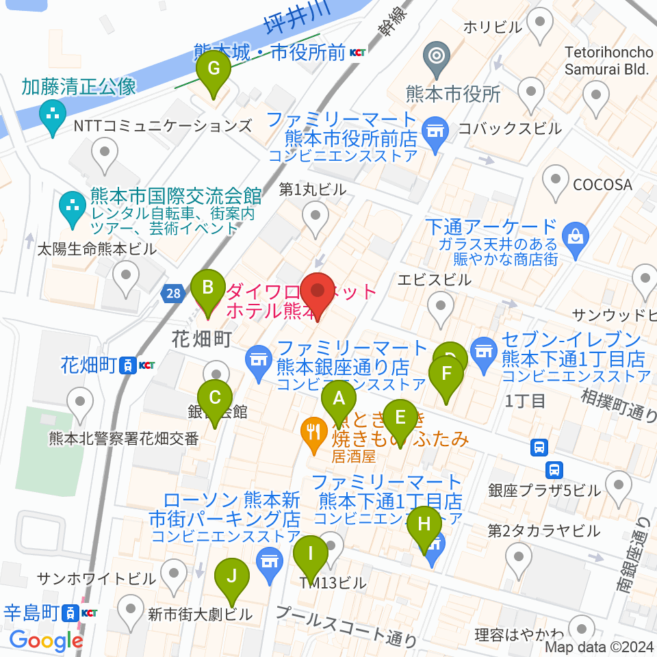 熊本CIB（キーブ）周辺のホテル一覧地図