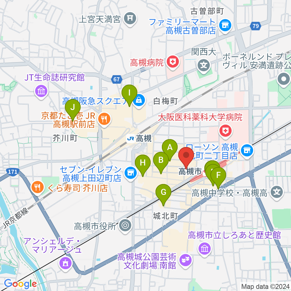 アズイズミュージック高槻店周辺のホテル一覧地図