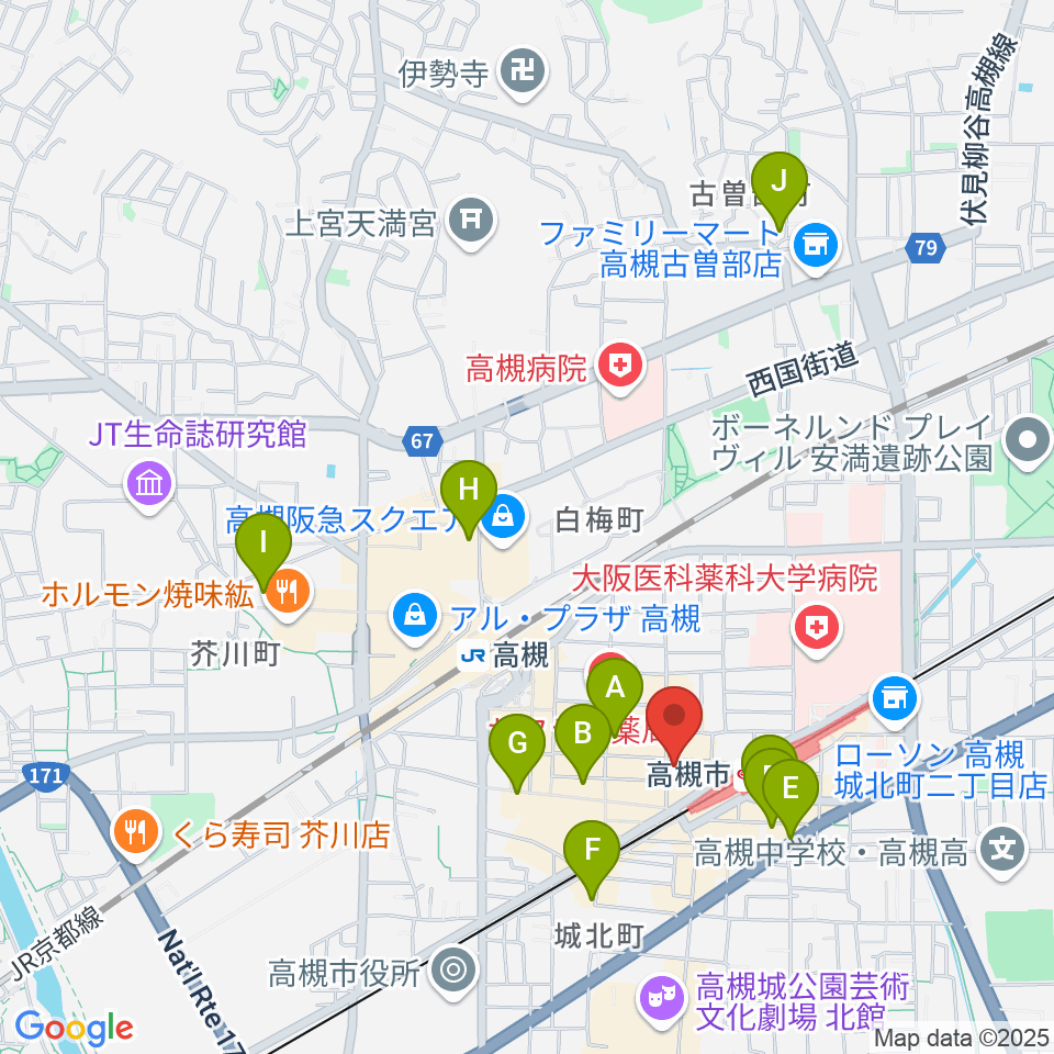 アズイズミュージック高槻店周辺のホテル一覧地図