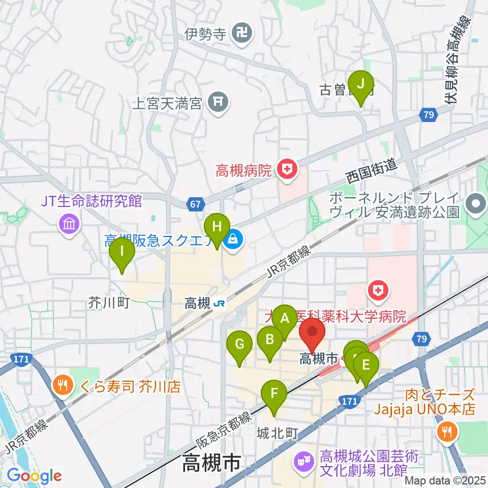 アズイズミュージック高槻店周辺のホテル一覧地図