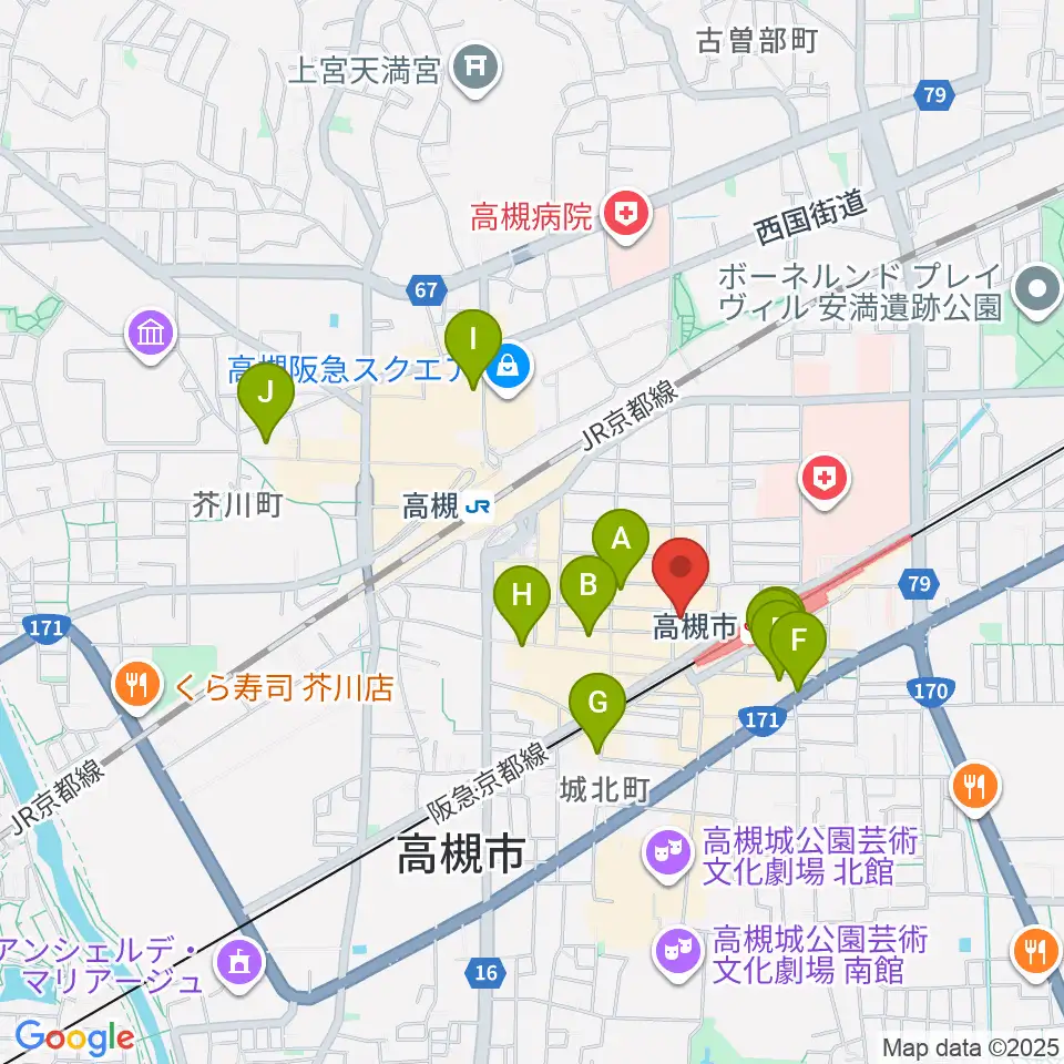 アズイズミュージック高槻店周辺のホテル一覧地図