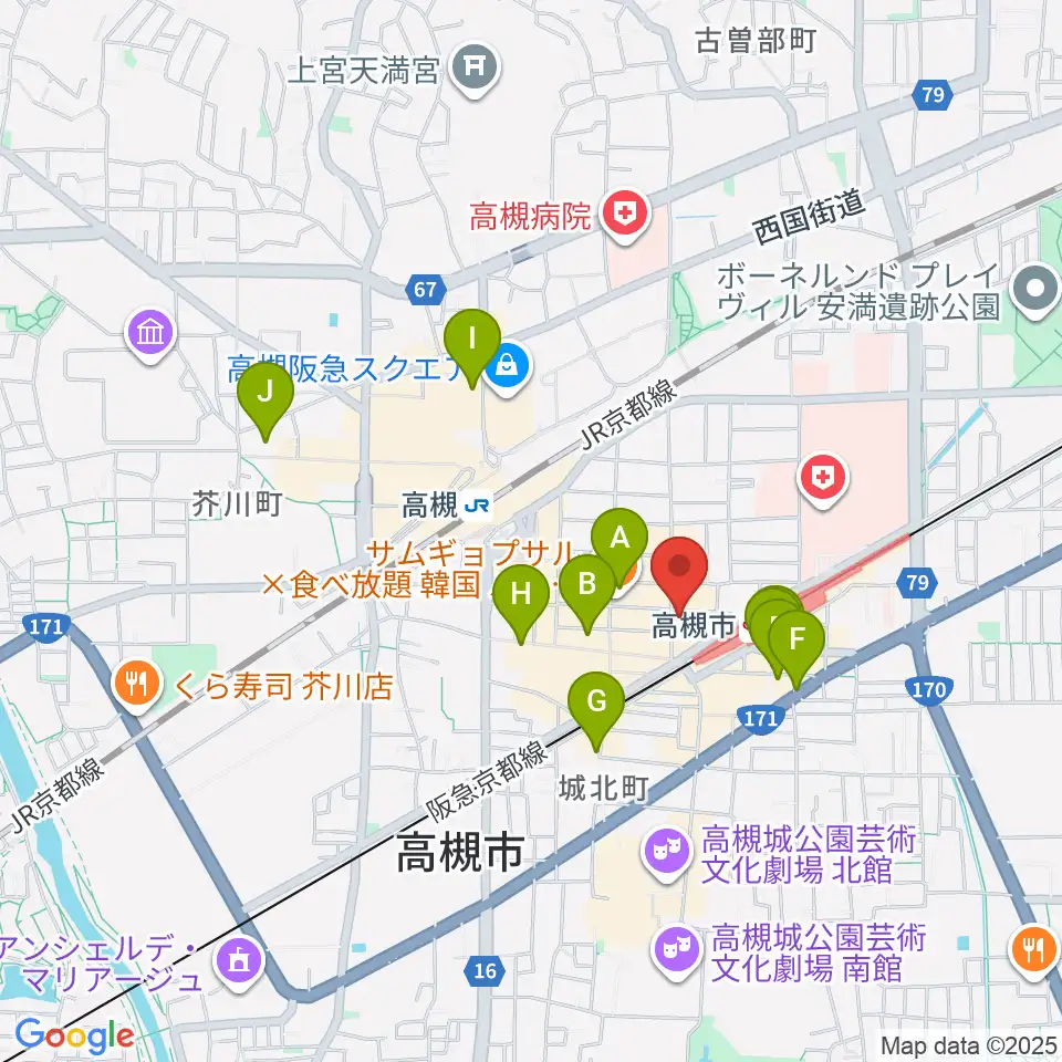 アズイズミュージック高槻店周辺のホテル一覧地図