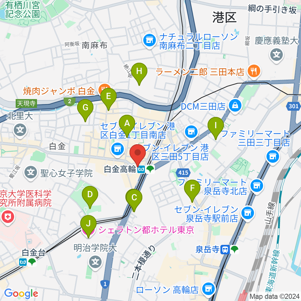 白金高輪ひとみ音楽教室周辺のホテル一覧地図