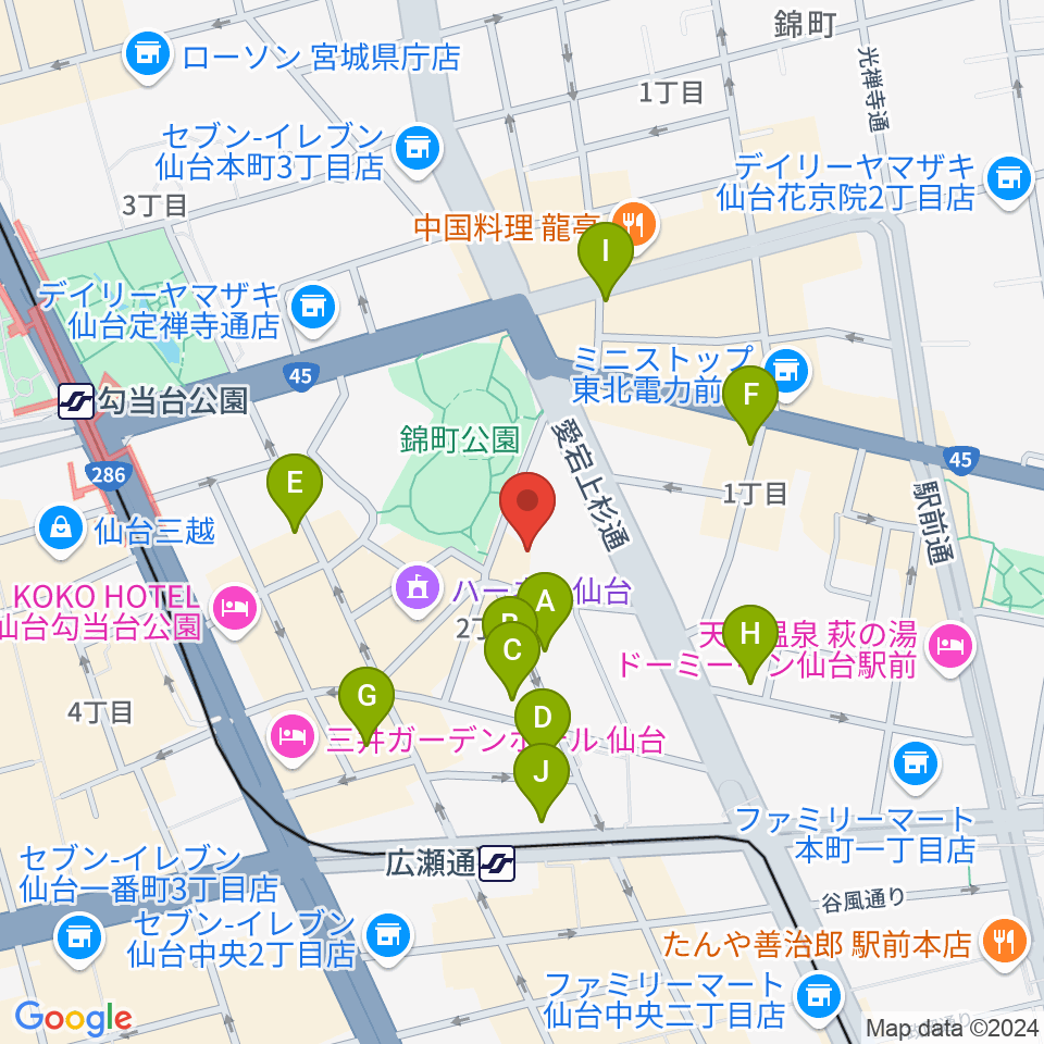 専門学校デジタルアーツ仙台周辺のホテル一覧地図