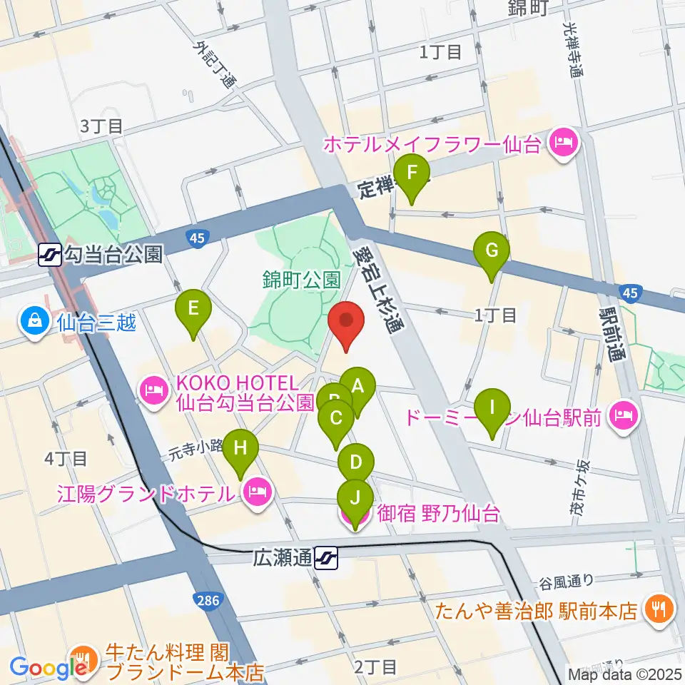 専門学校デジタルアーツ仙台周辺のホテル一覧地図