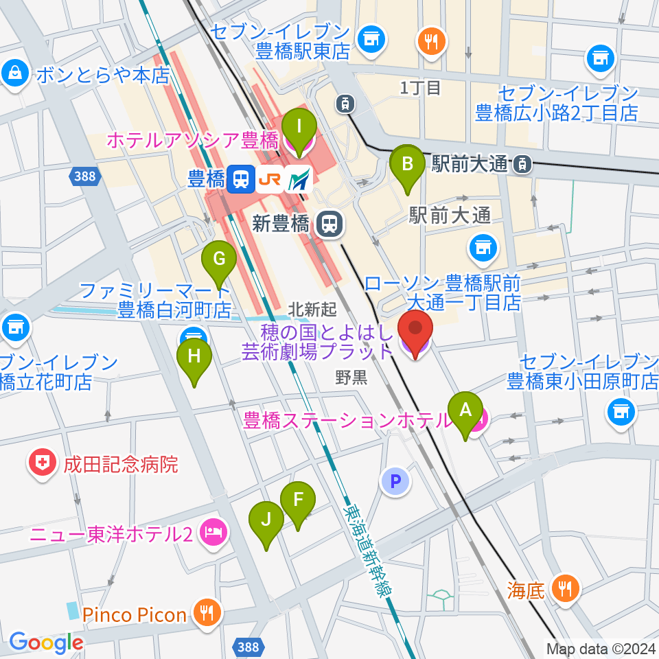 穂の国とよはし芸術劇場プラット周辺のホテル一覧地図