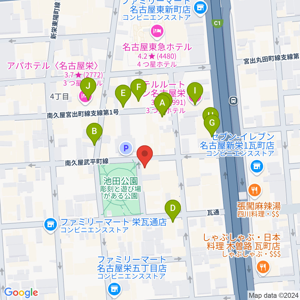 名古屋レッドドラゴン周辺のホテル一覧地図