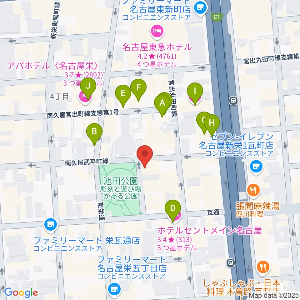 名古屋レッドドラゴン周辺のホテル一覧地図