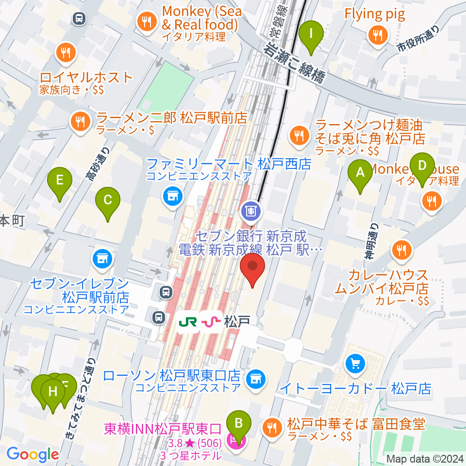 伊藤楽器 松戸店周辺のホテル一覧地図