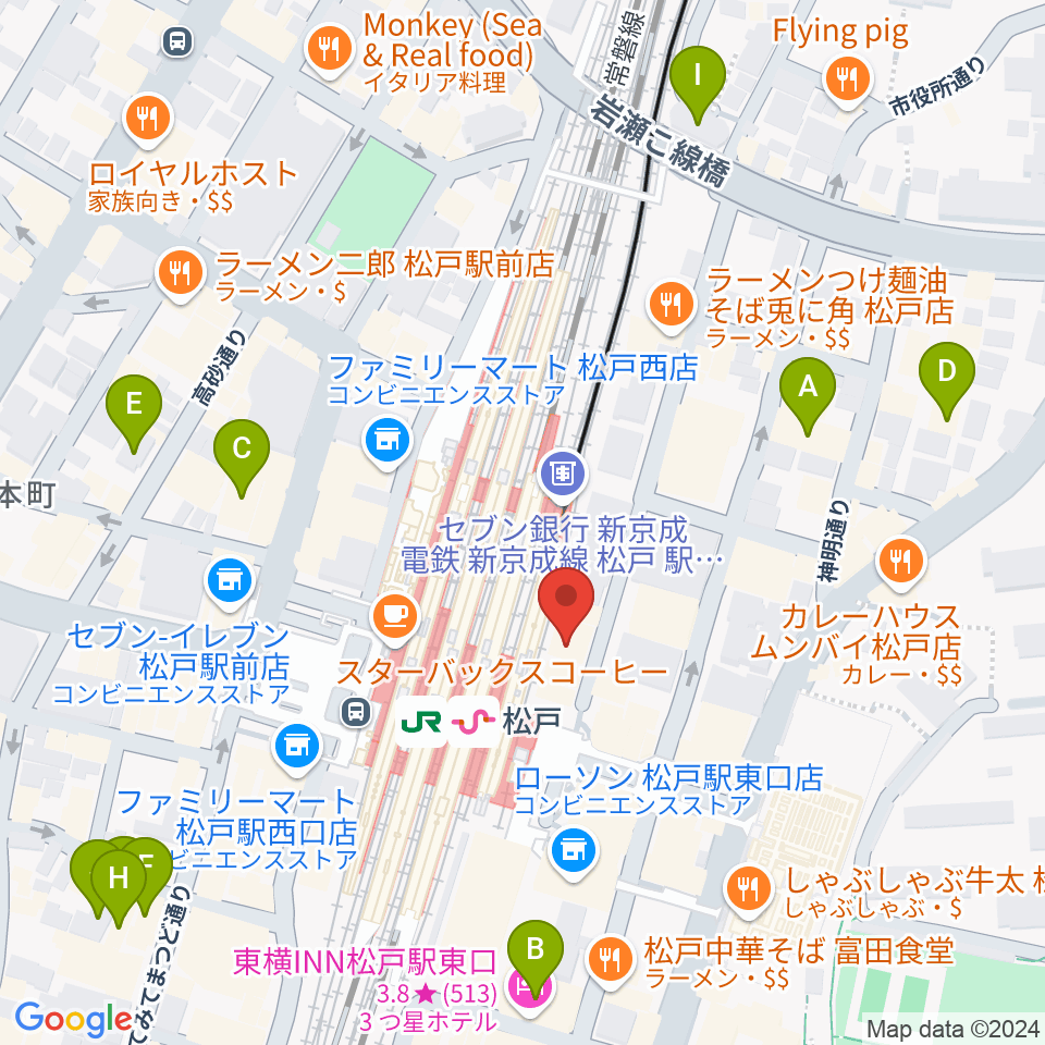 伊藤楽器 松戸店周辺のホテル一覧地図