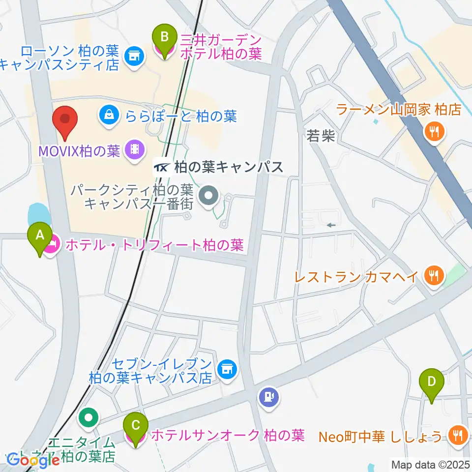 伊藤楽器ららぽーと柏の葉センター周辺のホテル一覧地図
