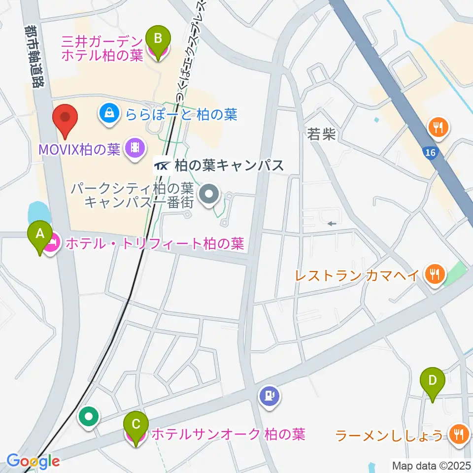 伊藤楽器ららぽーと柏の葉センター周辺のホテル一覧地図