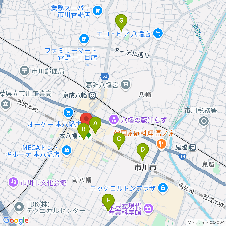 伊藤楽器 本八幡センター周辺のホテル一覧地図