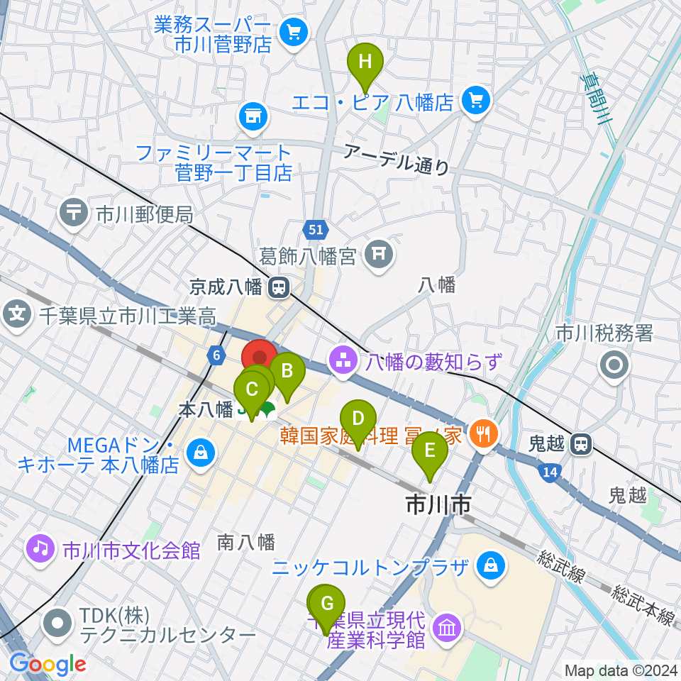 伊藤楽器 本八幡センター周辺のホテル一覧地図