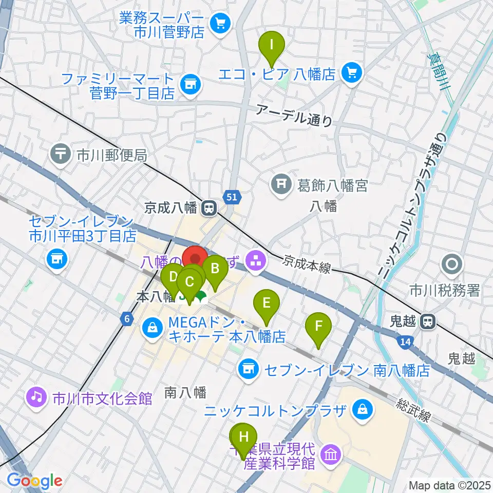 伊藤楽器 本八幡センター周辺のホテル一覧地図