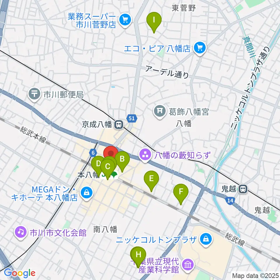 伊藤楽器 本八幡センター周辺のホテル一覧地図